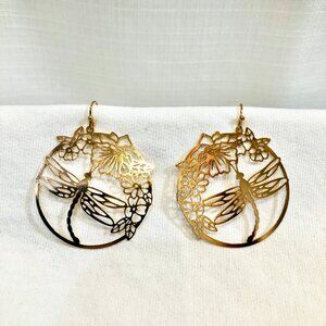 Dragonfly Earrings in Gold Tone